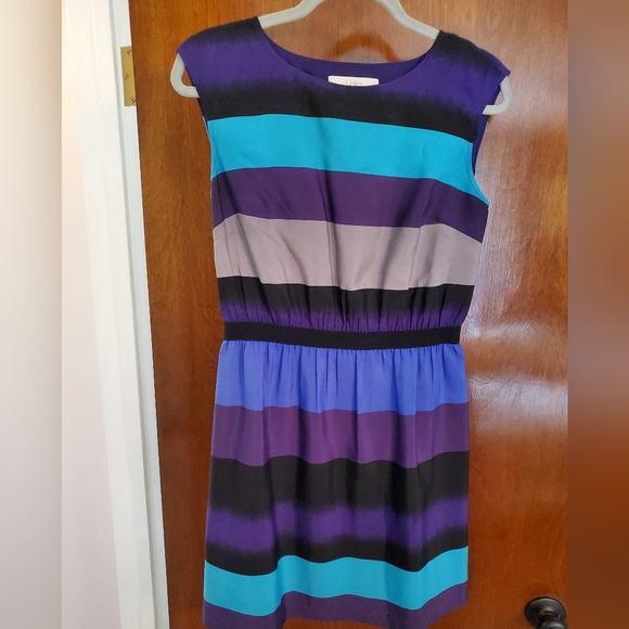 LOFT Sleeveless Dress Size SP Striped Purple Teal - Picture 2 of 6